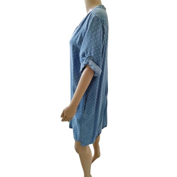 Philosophy Blue Denim Lace-Up Polka Dot Tunic Dress With Rolled Sleeves Size XXL - Picture 4 of 7